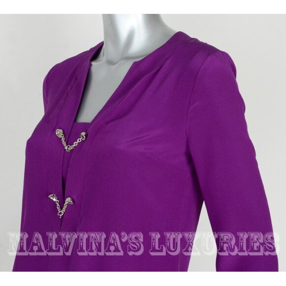 GUCCI DRESS PURPLE VIOLET CREPE DE CHINE LONG SLEEVES - Picture 7 of 13